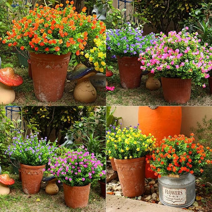 20 Bundles Artificial Flowers Outdoor Fake Plants, UV Resistant No Fade Faux Plastic Greenery Shrubs for Hanging Planter Garden Porch Window Box Outside Decoration,Home Indoor Decor, 5 Colors