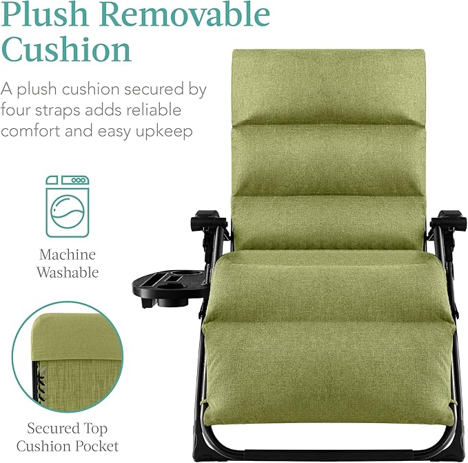 Recliner Chair, Oversized Folding Zero Gravity Patio Lounger, Green