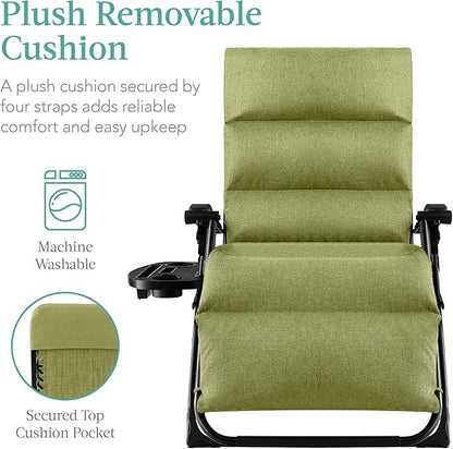 Recliner Chair, Oversized Folding Zero Gravity Patio Lounger, Green