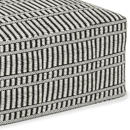 SIMPLIHOME Safford Square Pouf - 20 inch Wide Upholstered PET Polyester Ottoman in Black and White, Boho Indoor/Outdoor Footstool or Extra Seating for Living Room, Bedroom, or Patio, Assembled