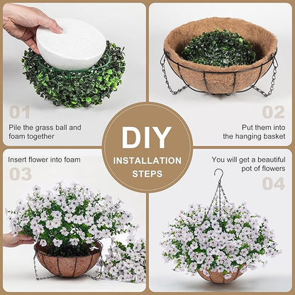 Artificial Faux Hanging Plants Flowers Basket for Outdoors Decoration,Hanging Planters with Fake Silk Daisy Flowers for Outside,UV Resistant Realistic Porch Patio Balcony Garden Yard Home Decor（White）