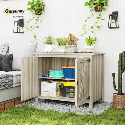Outsunny Wood Garden Shed, Compact Outdoor Storage Cabinet Potting Shed with Inner Shelf and Double Doors for Backyard, Patio, Lawn, Natural Wood
