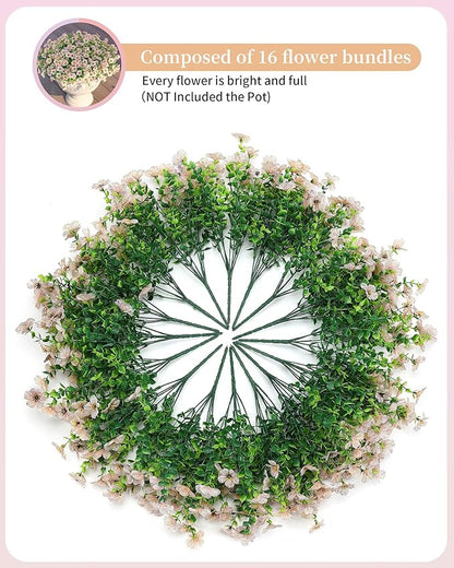 JAKY-Global Faux Flowers for Outdoor Planters 16 Bundles UV Resistant Artificial Eucalyptus Plants Outside Spring Summer Yard Decoration Realistic Silk Daisy Used Patio,Front Porch,Garden,Pots Decor
