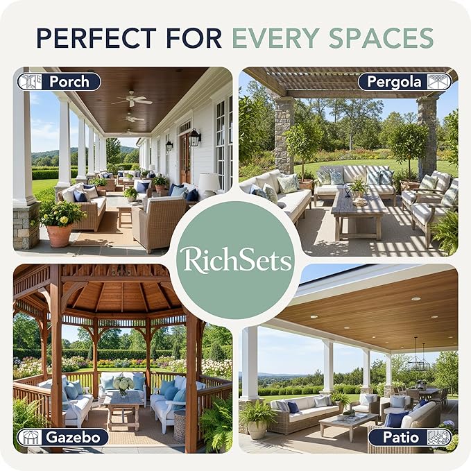 Gazebo Curtains Outdoor Waterproof 6 Panels - Windproof, Privacy, Weatherproof Outside Drapes for Patio Pergola Porch, Grommet Top and Tab Bottom Drape, 110x84 Inch, Cream