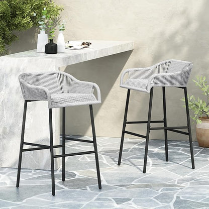 Christopher Knight Home Sivir Outdoor Barstool Set of 2, Patio Woven Rope Bar - Image 5