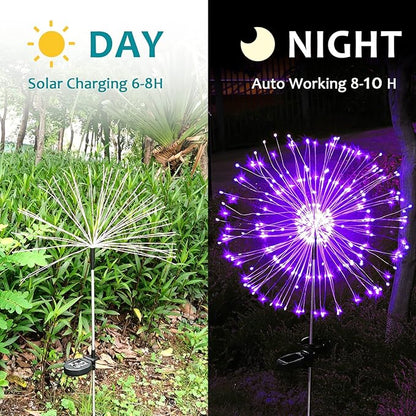 JJGoo Solar Firework Lights, 2 Pack 120 LEDs 2 Lighting Modes Solar Garden Lights Outdoor Waterproof for Yard Patio Walkway Pathway Party Wedding Christmas Decorative - Purple