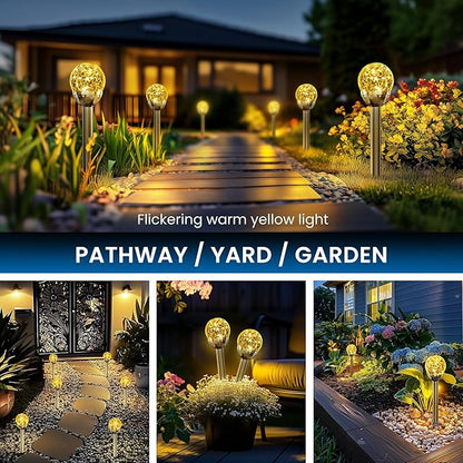 SOLPEX Solar Garden Lights String, 6 Pack Outdoor Christmas Decoration Warm White Solar Powered Cracked Glass Ball Lights, Waterproof for Patio Decoration