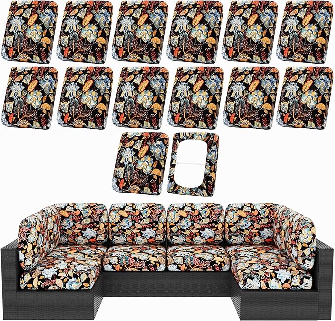 Cushion Covers for Patio Furniture, 14-Piece Stretch Floral Set