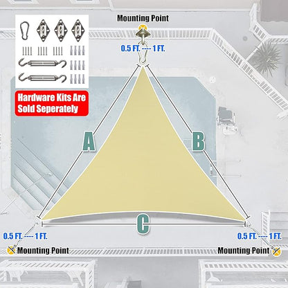 Amgo 8' x 8' x 8' Beige Triangle Sun Shade Sail UPF50+ Canopy Awning AGSLT, 95% UV Blockage, Water & Air Permeable, 200GSM Heavy Duty Commercial and Residential (We Make Custom Sizes)
