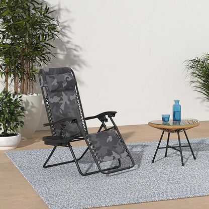 Best Choice Products Set of 2 Adjustable Steel Mesh Zero Gravity Lounge Chair Recliners w/Pillows and Cup Holder Trays - Camoflage