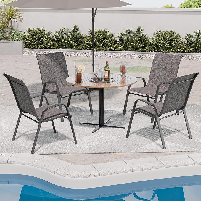 Patio Dining Chairs Set of 4, Dark Grey Metal Frame with 650D Fabric