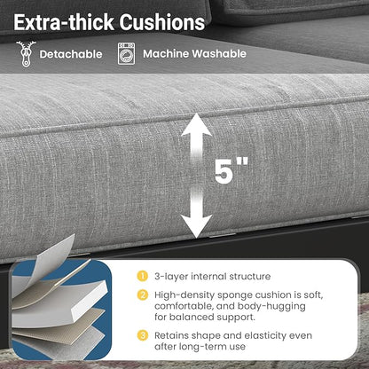 Solaste Aluminum Outdoor Patio Furniture Set, 4 Seats Patio Sectional Sofa with 5" Thick Cushion, Outdoor Patio Set with Coffee Table for Porch, Backyard, Deck, Yard, Light Grey