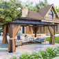 Aoxun 12'x16' Hardtop Gazebo, Aluminum Frame Permanent Pavilion with Curtains and Netting, Outdoor Polycarbonate Double Roof Canopy, Designed for Garden, Lawns, Patio