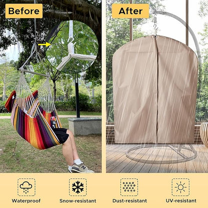 Miztli Hammock Chair with Hanging Chair Cover – Max 500 Lbs, Steel Spreader Bar with Anti-Slip Rings, Comfortable Indoor & Outdoor Hanging Chair – Includes Protective Waterproof Cover (57x45.5 in)