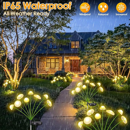 KAQ Solar Garden Lights Outdoor 6PK 48LED, Mushroom Solar Lights Outdoor, IP65 Waterproof Firefly Light Outside Decor for Patio Pathway, Sway by Wind for Pathway Garden Decorations, Warm White