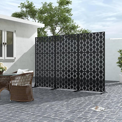 Casaphoria Metal Privacy Screen Outdoor, 72" H x 35" W Freestanding Decorative Privacy Screen for Patio Deck Balcony Garden with Stable Base, Black-Square