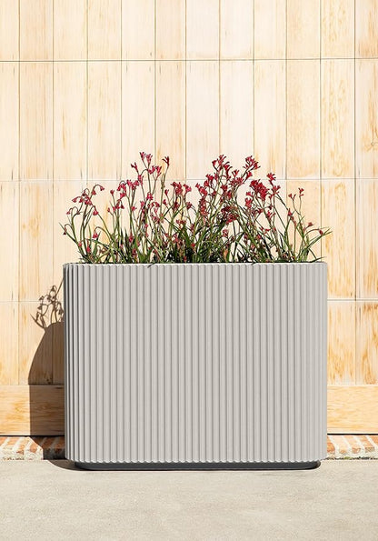 Veradek Demi Series Span Planter for Front Porch, Patio, Backyard | Durable Plastic-Stone Composite Material | Modern Décor for Shrubs, Flowers