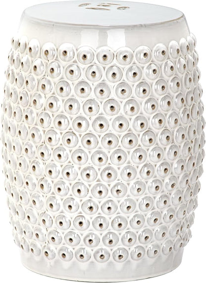 Ceramic Garden Stool, Cream Finish, 18 in H x 21 in D Decorative Accent