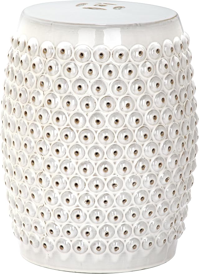 Ceramic Garden Stool, Cream Finish, 18 in H x 21 in D Decorative Accent