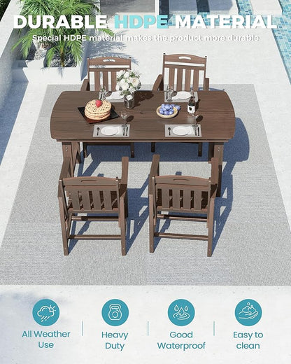 Ciokea HDPE Outdoor Dining Set, 5-Piece Patio Table and Chairs Set with Umbrella Hole, All-Weather Patio Dining Sets for 4, Durable Patio Furniture for Backyard, Garden, Lawn & Poolside, Brown