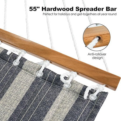 2 Person Hammocks for Outside, Double Quilted Fabric Outdoor Hammock with Spreader Bar, Large Removable Pillow, Storage Pockets, Carabiners, Max 475 lbs Capacity (Mountain Mist Gray)