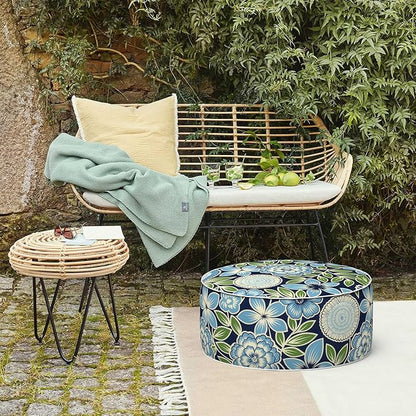 LVTXIII Inflatable Stool Ottoman Footrest with Handle, Decorative Fade-Resistant Foot Stool, Indoor or Outdoor Pouf for Home Garden and Camping Use, 21x21x9, Azure Botanical Symphony‌