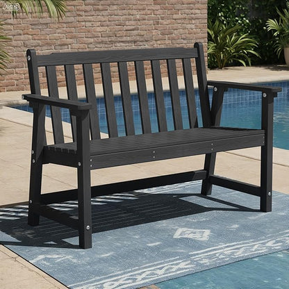 Ciokea 48" Outdoor Bench, HDPE Weatherproof Porch Bench, 2-Person Garden Benches with 550 Lbs, Waterproof Patio Benches for Outside Balcony Deck Backyard, Black