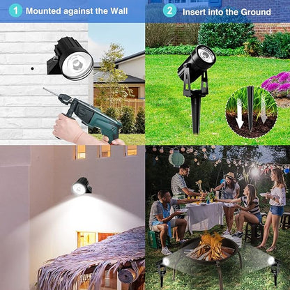 T-SUNUS Christmas Solar Landscape Spotlights White 6000K Metal, Garden Spot Lights Outdoor IP65 Waterproof 9.8ft Cable Separated Panel, Auto On/Off for Tree Flag Driveway Pathway Halloween Pool Area