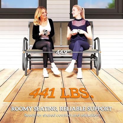 Outsunny 2-Person Outdoor Glider Bench, Patio Double Swing Rocking Chair Loveseat w/Powder Coated Steel Frame for Backyard Garden Porch, Light Mixed Brown