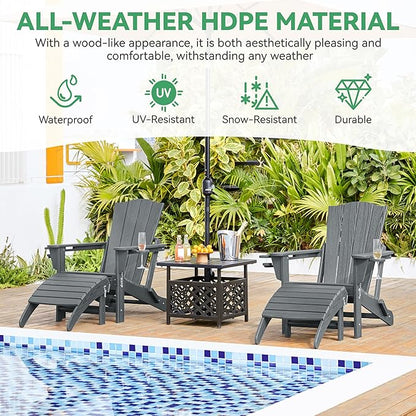 Yaheetech Adirondack Ottoman Footrest for Adirondack Chair,HDPE All Weather Outdoor Folding Foot Stool for Porch, Backyard, Lawn, Gray