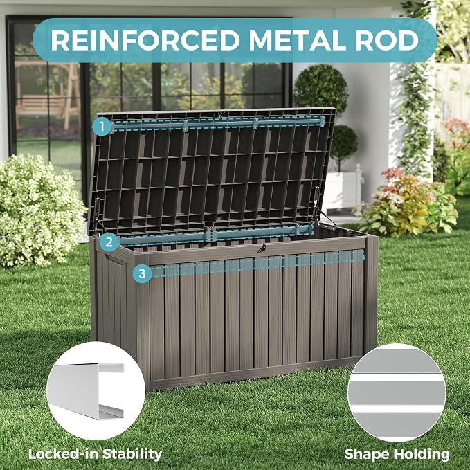 Deck Box 180 Gallon Resin Storage Bin with Lockable Lid