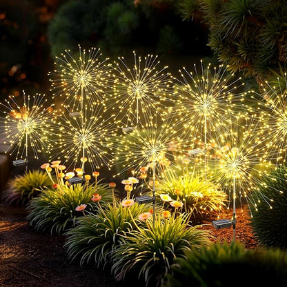 Solar Lights Outdoor, 120LED 8 Pack Fairy Garden Lights Decor for Outside Fireworks Lights Solar Powered for Yard, Patio, Pathway, Walkway, Balcony, Warm White