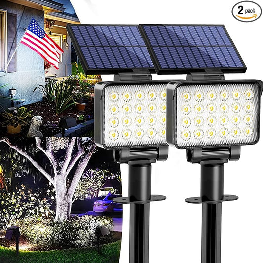 Solar Spot Lights Outdoor Waterproof for Flag, Tree, House, Garden, Yard, 3 Brightness Modes Solar Powered Landscape Spotlights 2 Pack Cool White