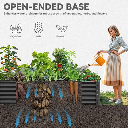 YITAHOME 6x3x1.5 2pcs Large Raised Garden Bed Kit, Galvanized Metal Planter Box with Gloves, Ground Nails, Support Rod, Outdoor Above Ground Planters for Plants Vegetables Flowers, Black