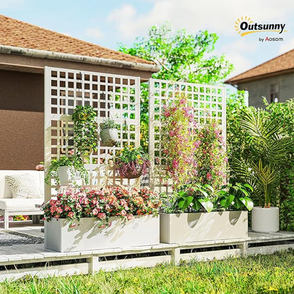 Outsunny Galvanized Raised Garden Bed with Trellis, Metal Planter Box with Drainage Holes, Outdoor Privacy Screen for Climbing Plants, Vegetable, Vines, 43" x 16" x 70", 2 Pack, White