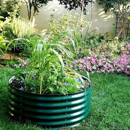 Vego garden 17" Tall 42" Round Raised Garden Bed Metal Raised Bed Planter Box for Vegetables Flowers Patio, British Green