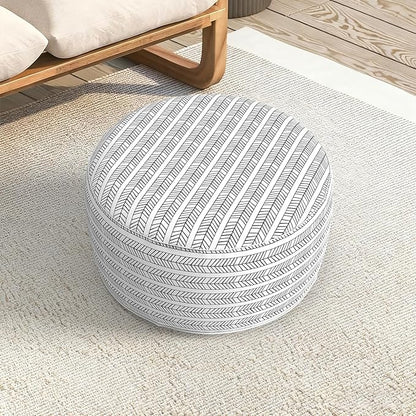 LVTXIII Indoor/Outdoor Extra Large Inflatable Ottoman Pouf D31 x H14 Inch, Round Footstool with Handle, Weather-Resistant Portable Furniture for Patio, Camping, Beach, Herringbone Black White