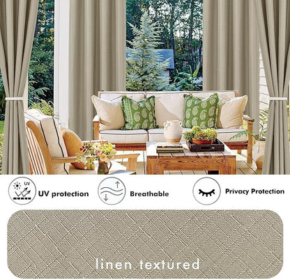 Outdoor Curtains 4 Panels Taupe Waterproof Linen-Blend 54x95 in