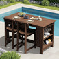 SERWALL 3-Piece Outdoor Counter Height Bar Set, HDPE Patio Bar Table with Wine Rack & Storage Shelf, 2 All-Weather Bar Stools, Patio Bar Dining Furniture Set for 3, Brown