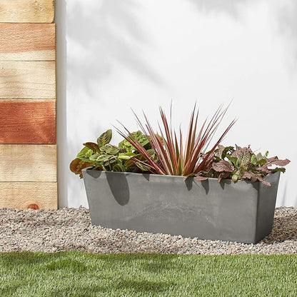 Arcadia Garden Products U65CT Plastic/Stone/Wood Composite Simplicity Window Box, No Drainage Hole (Drillable), Patio Plant Container, Indoor Outdoor Planter, 25.5" x 9, Cement Color