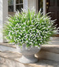 HyeFlora 20 Bundles Artificial Fake Outdoor Plants Flowers for Spring Decoration, UV Resistant Realistic White Plastic Flowers Faux Plant Monkey Grass for Planter Home Garden Porch Patio Window Box