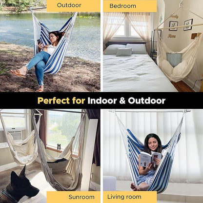 ADVOKAIR Hammock Chair Large 70.9"x47.2", 32% Bigger XXL Hanging Swing Chair with 500lbs Capacity, Heavy Duty Steel Spreader Bar, Extra Roomy Comfort for Adult Indoor Outdoor Bedroom Patio
