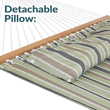 Sunnydaze Quilted Outdoor Hammock with Spreader Bars - Heavy-Duty 450-Pound Capacity Double Hammock for Outside - Khaki Stripe