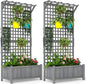 Outsunny Wood Planter with Trellis, Raised Garden Bed for Climbing Plants w/Drainage Holes and Roof, 35.5" x 17.75" x 72", Pack of 2, Dark Gray