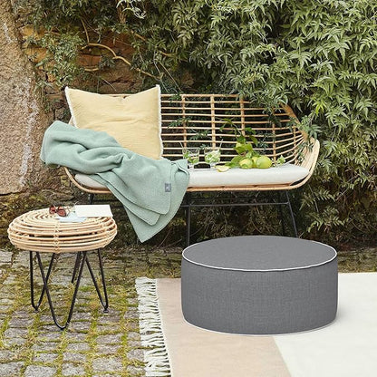LVTXIII Outdoor/Indoor Inflatable Ottoman, 21"x21"x9" Patio Footrest Stool, Portable Round Pouf Ottoman for Patio Garden, Camping or Home Decoration, Grey Textured