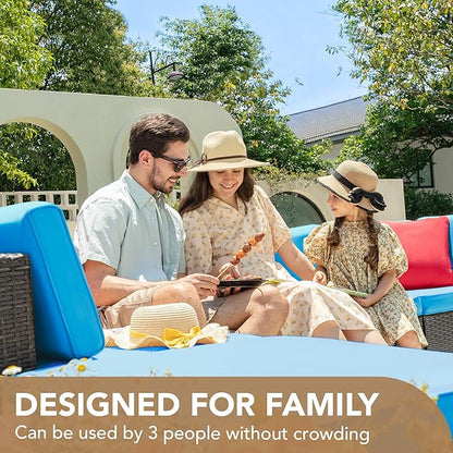 Devoko 5 Pieces Patio Furniture Sets All Weather Outdoor Sectional Patio Sofa Manual Weaving Wicker Rattan Patio Seating Sofas with Cushion and Glass Table (Blue)
