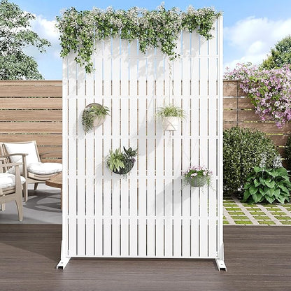 Casaphoria Metal Privacy Screen Outdoor, 72" H x 47" W Freestanding Decorative Privacy Screen for Patio Deck Balcony Garden with Stable Base, White-Fence