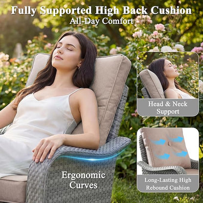 2-Seat Modern Patio Furniture Set with Swivel Rocking Chairs, Thick 4″ Cushions, Dual-Strand Wicker Rattan, Rust-Resistant Steel Frame – Outdoor Conversation & Modular Sectional,Beige