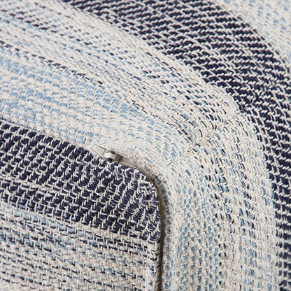 SIMPLIHOME Clay Square Pouf - 18 inch Wide Upholstered Cotton Ottoman in Patterned Blue Melange, Boho Footstool, Decorative Cube Pouf or Extra Seating for Living Room or Bedroom, Assembled