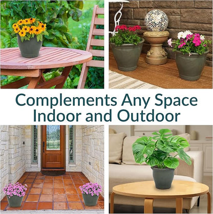 Sunnydaze Round Ceramic Planter - Set of 2 Indoor or Outdoor Plant Pots with Drainage Hole - Studio - 11" - Gray Glaze